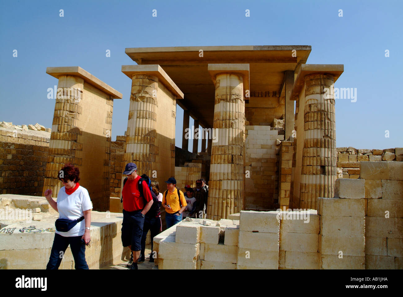 Tourists at the Step Pyramid of Zoser at Saqqarag.Egypt Stock Photo