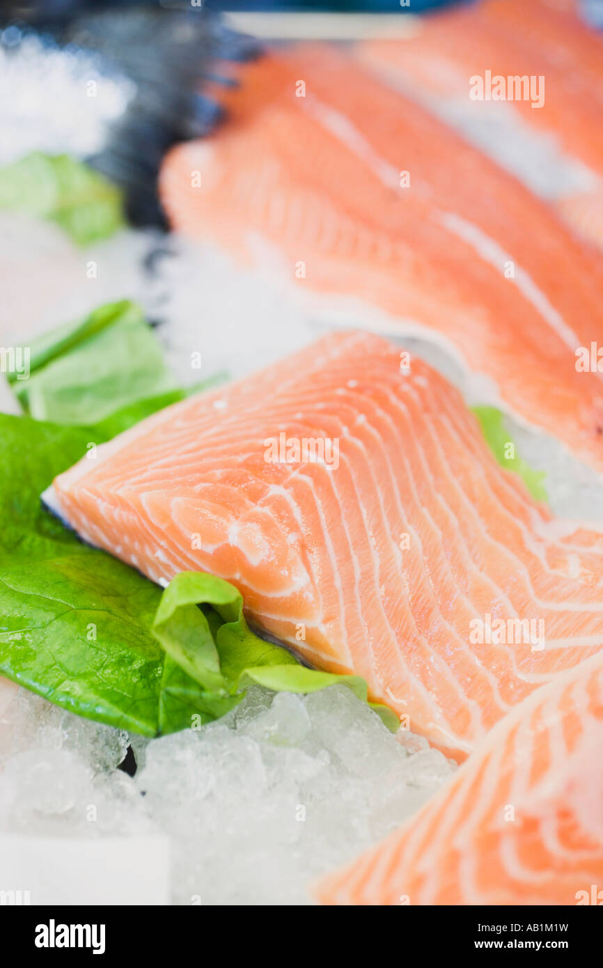 Fresh salmon fillets on ice FoodCollection Stock Photo - Alamy