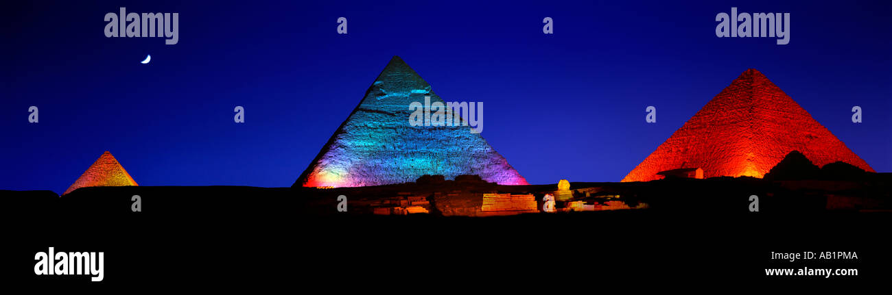 Pyramids, spynx at night, Egypt Stock Photo