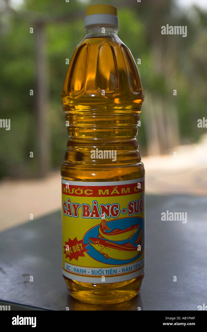 Bottle of nuoc mam fermented fish sauce used widely in Vietnamese cooking. Stock Photo