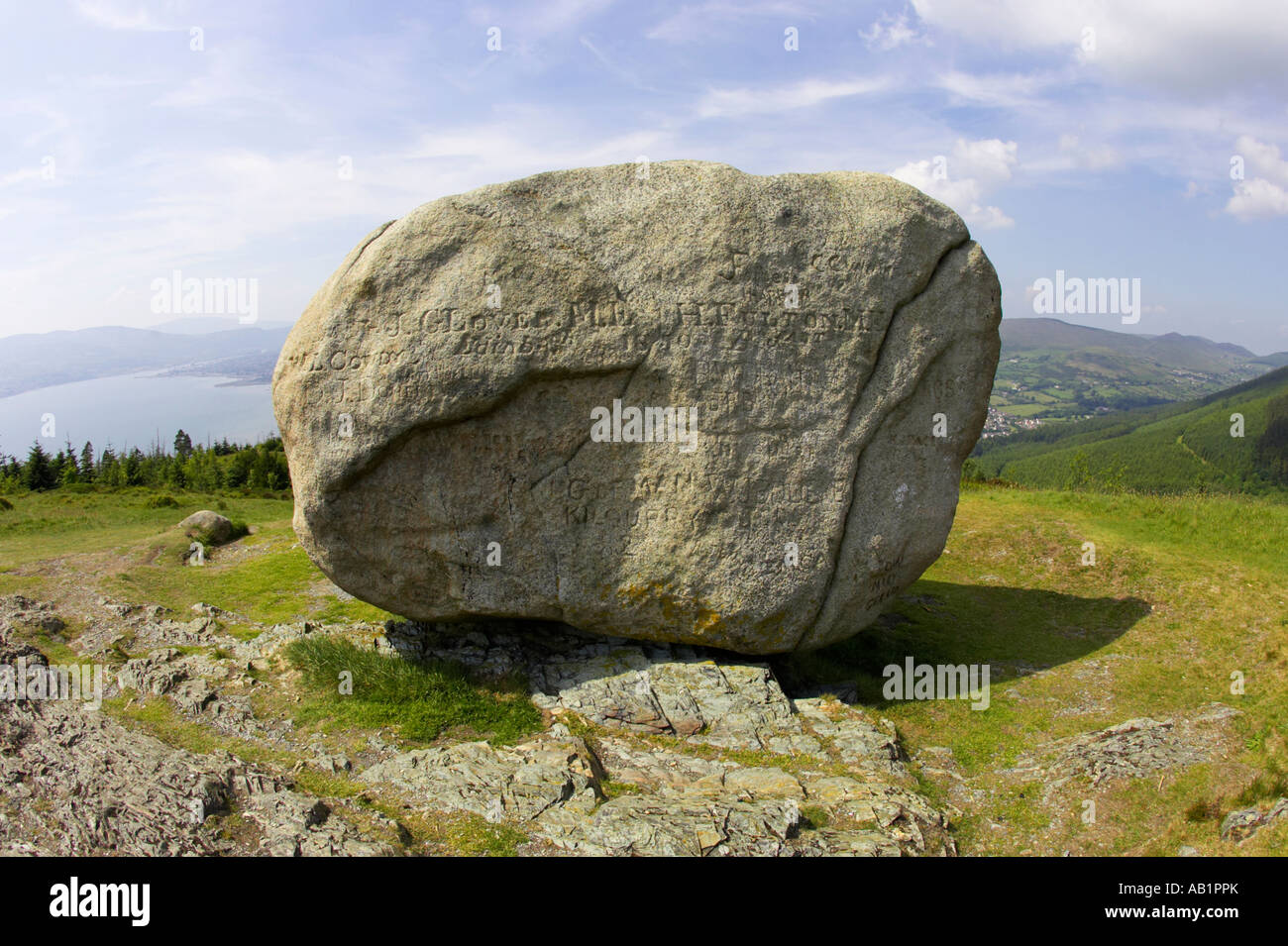 wide of the area around the The cloughmore stone on Slieve Martin Rostrevor Stock Photo
