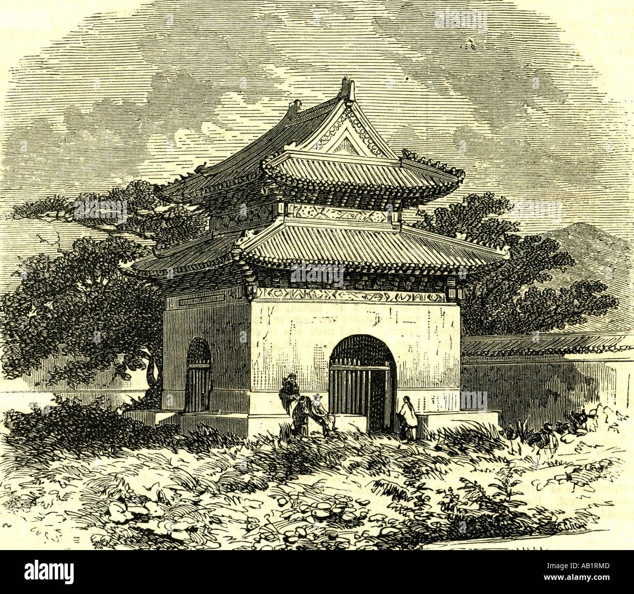 Kiosk in the court of the tomb at Beijing Pekin 1866 Stock Photo