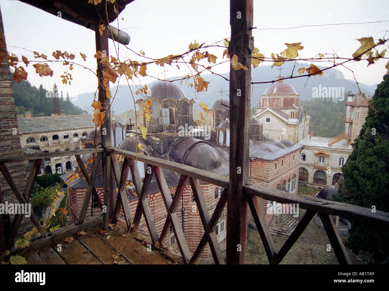 Overview of Zografsky monastery from a balcony vine Bulgarian monks ...