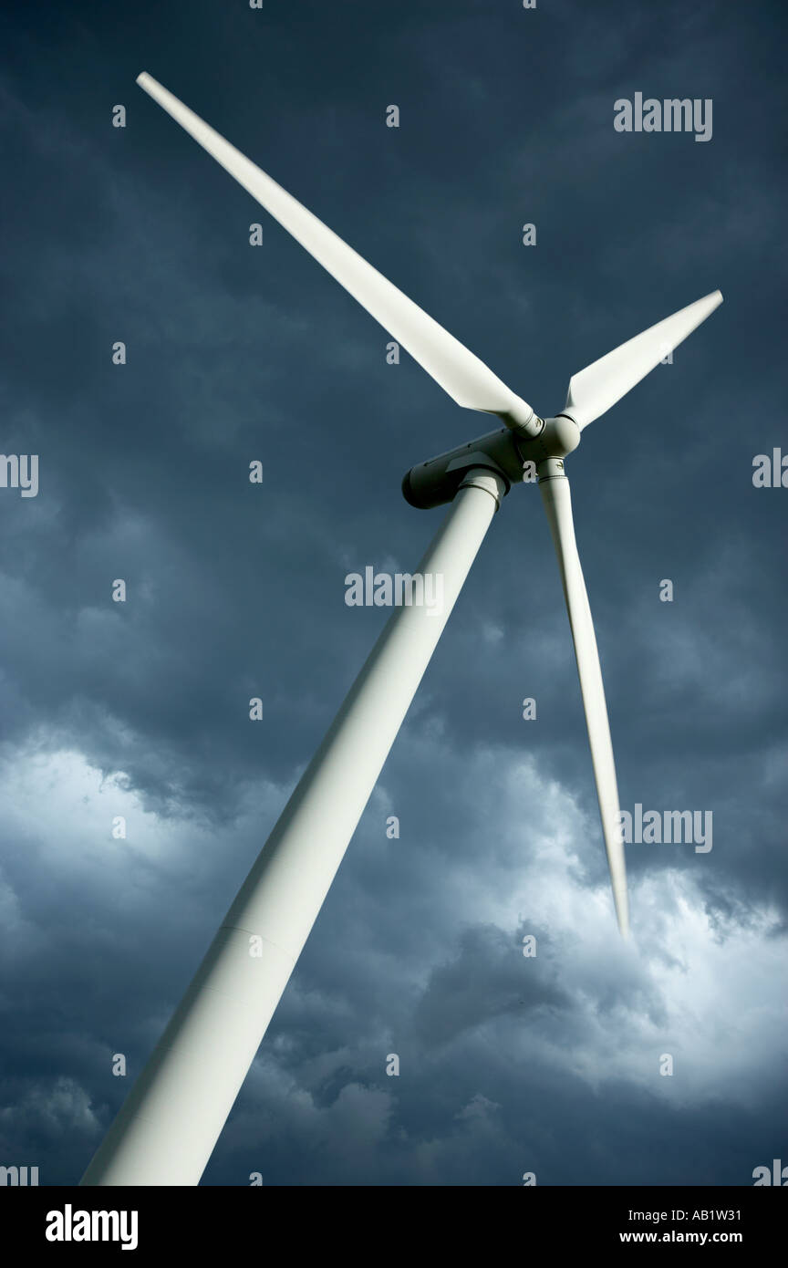 WIND TURBINE AGAINST STORMY BLUE SKY Stock Photo - Alamy