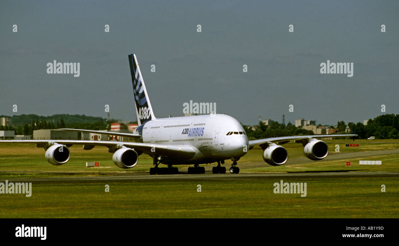 Europe Paris France Le Bourget Airbus A380 800 on runway taxing Stock Photo