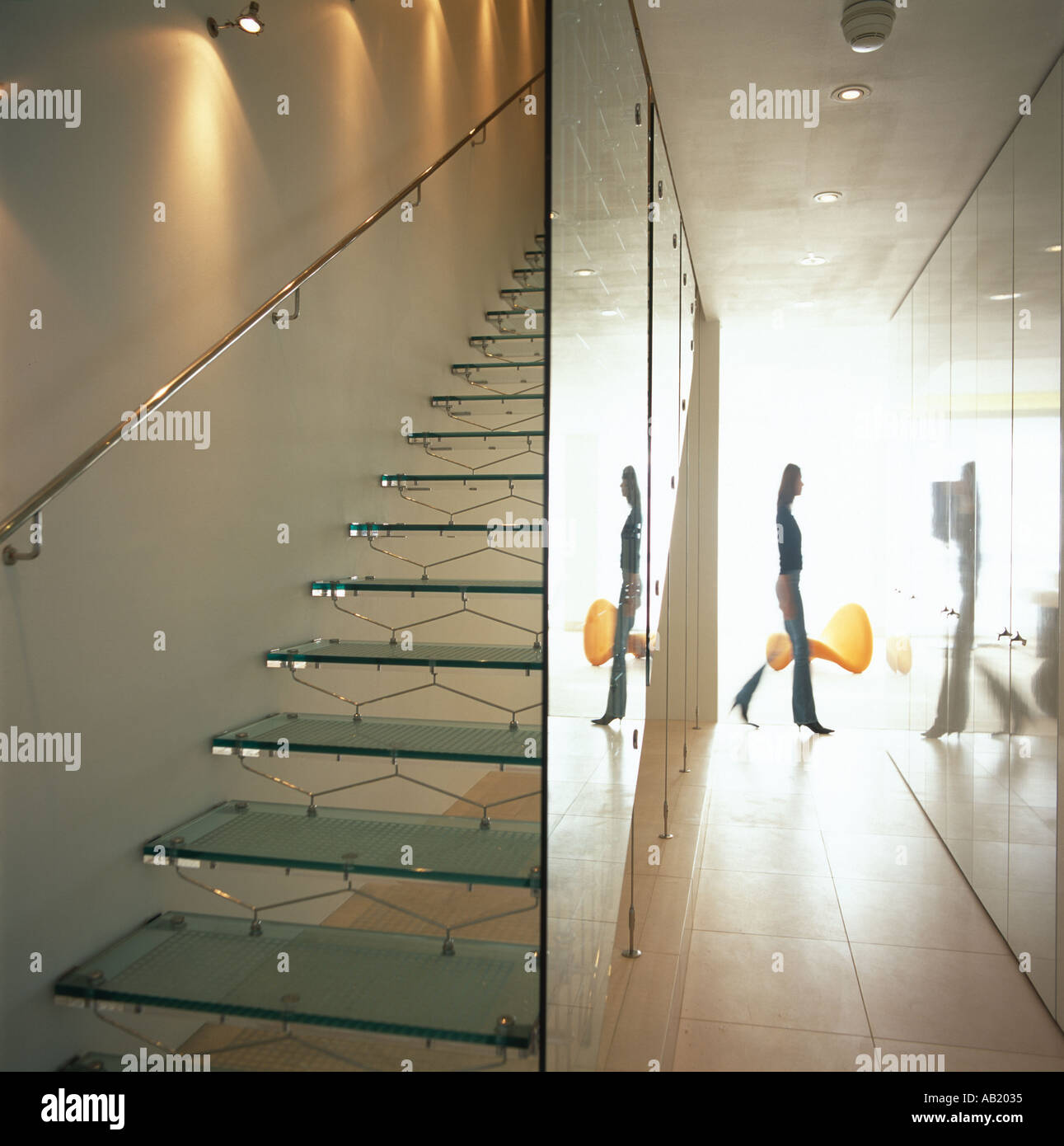 Glass staircase in modern penthouse Canary Riverside Show Apartment ...