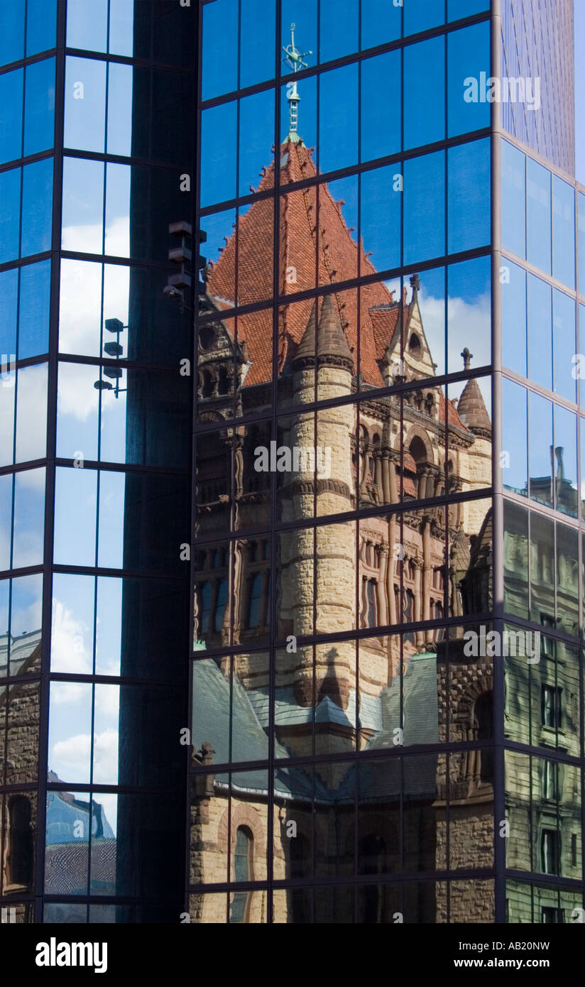 Trinity Church reflected in John Hancock Tower, Boston MA USA Stock Photo