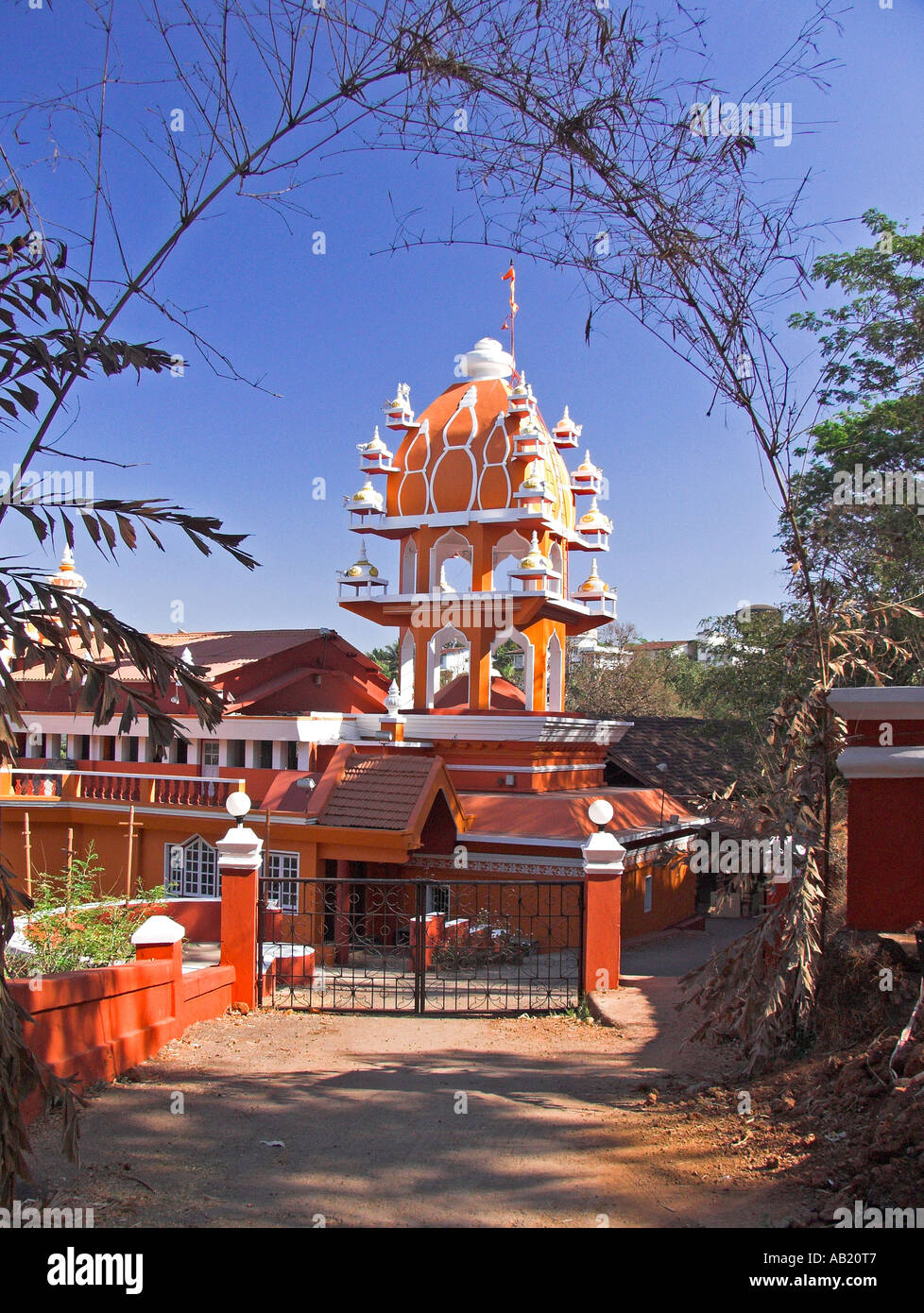 Orange Maruti Temple dedicated to Hindu monkey god Hanuman overlooks