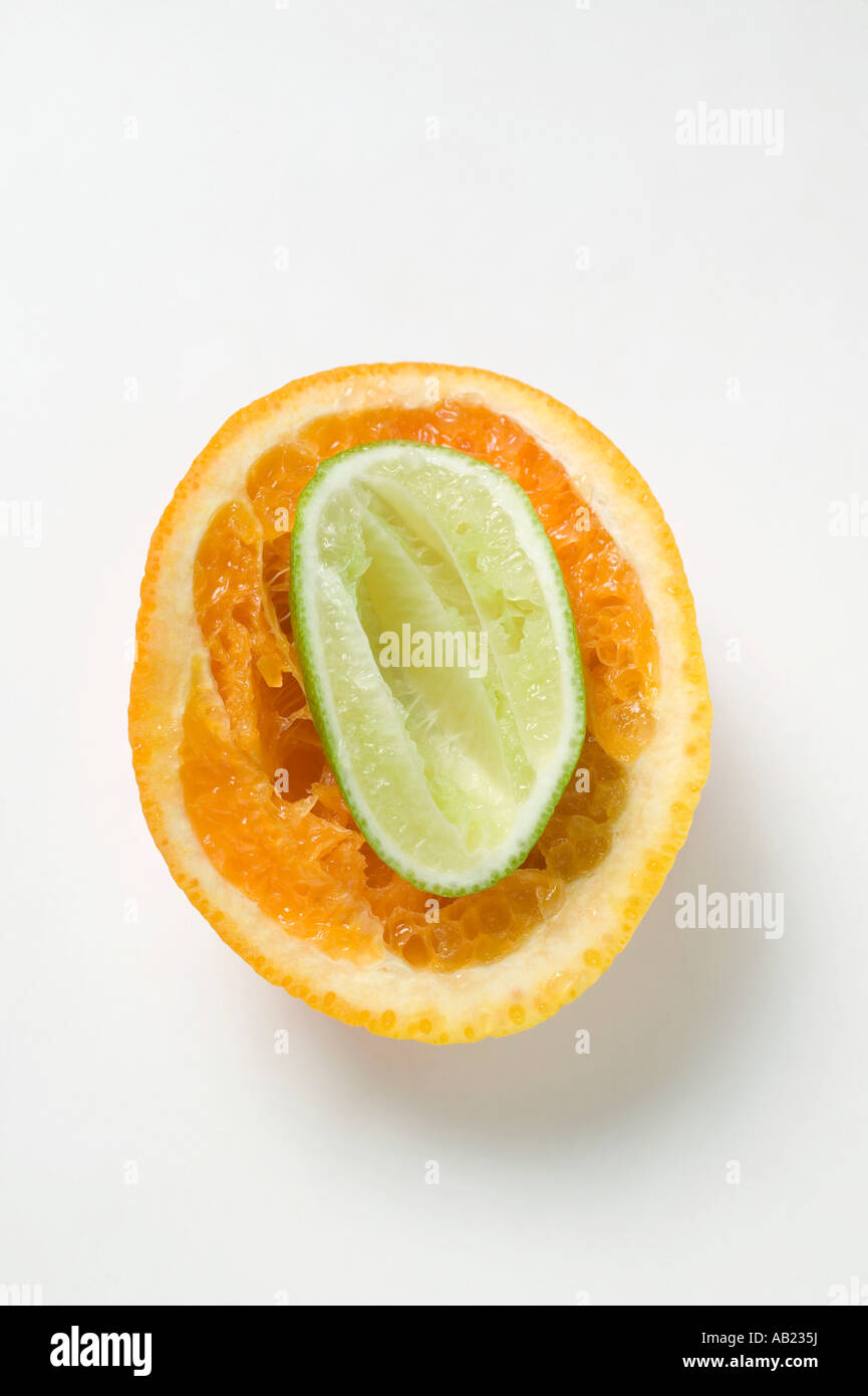 Lime Rfadish Inside Squeezed lime half inside squeezed orange half FoodCollection Stock ...