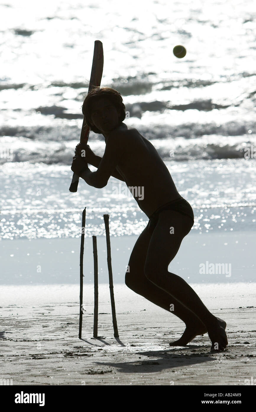 Beach cricket with bat sticks for stumps and tennis ball Fatrade Beach