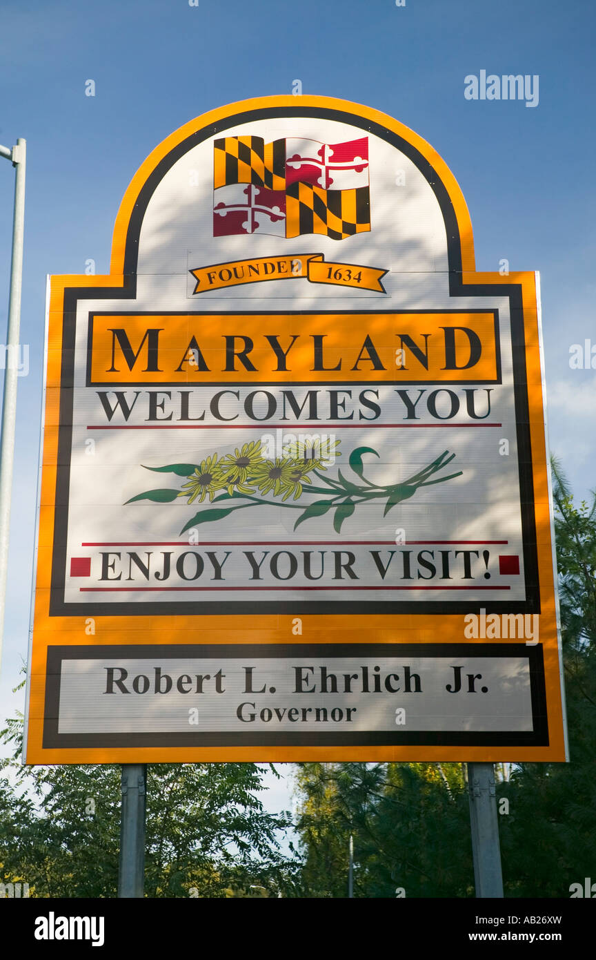 State of Maryland Welcomes You sign Washington D C area Stock Photo