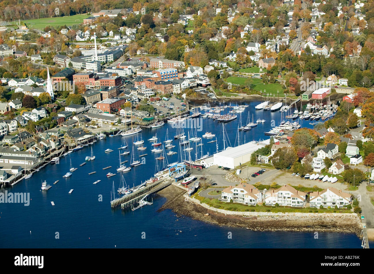 Aerial view of Bar Harbor in autumn Maine Stock Photo Alamy