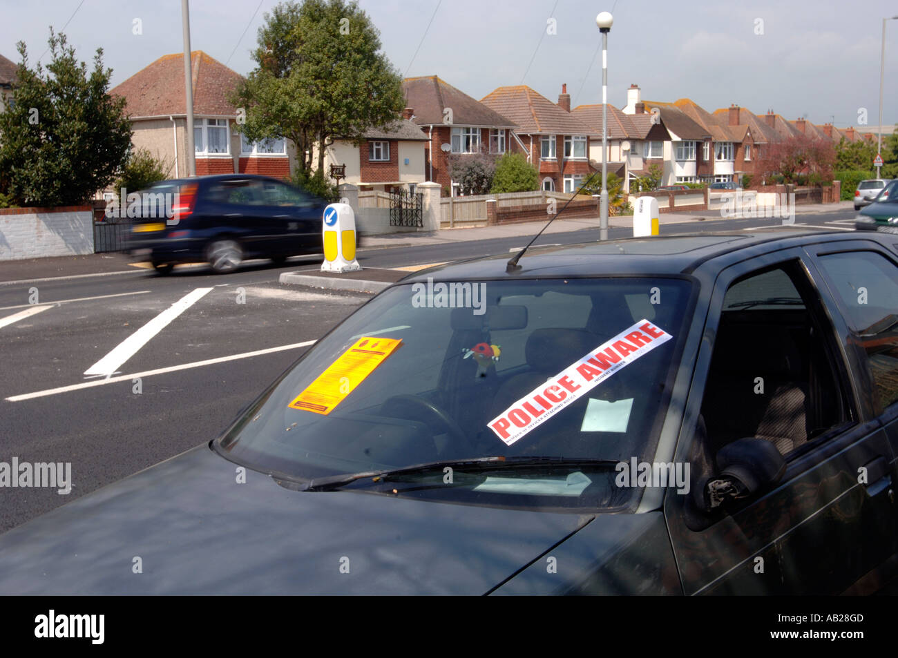 Abandoned car with a Police aware notice, Britain UK Stock Photo