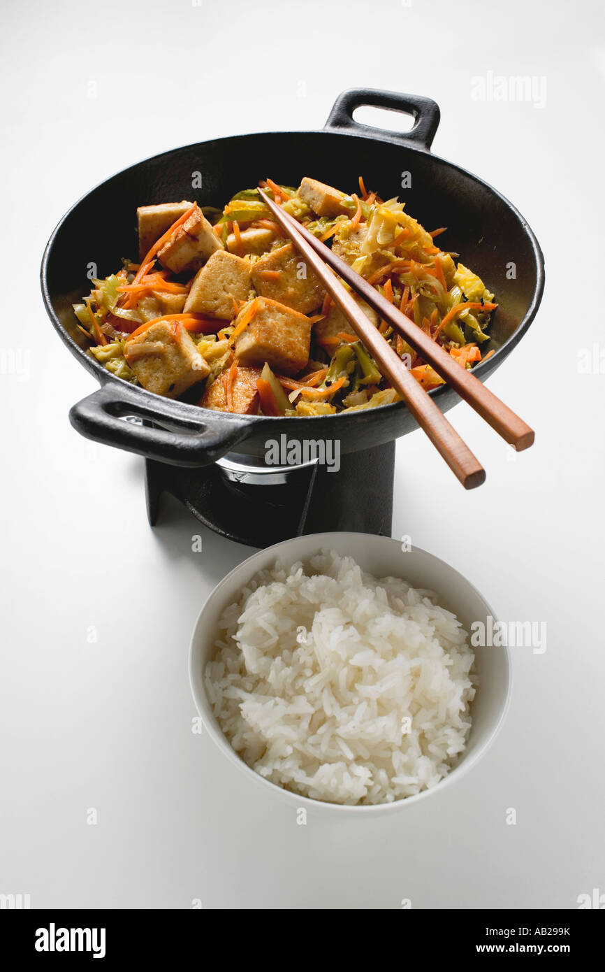 Stir fried vegetables with fried tofu and rice FoodCollection Stock