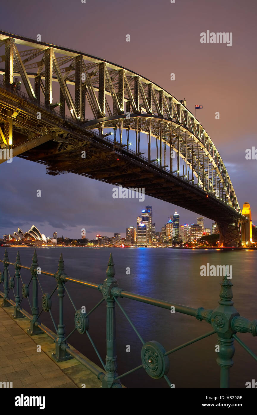 the Harbour Bridge Opera House city centre from Milsons Point at night Sydney New South Wales Australia Stock Photo