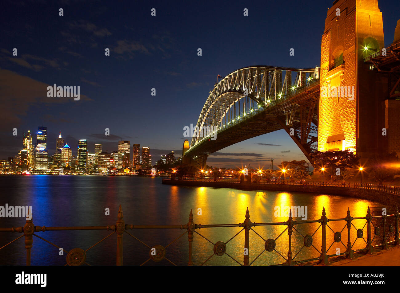 the Harbour Bridge Opera House city centre at night from Milsons Point Sydney New South Wales Australia Stock Photo