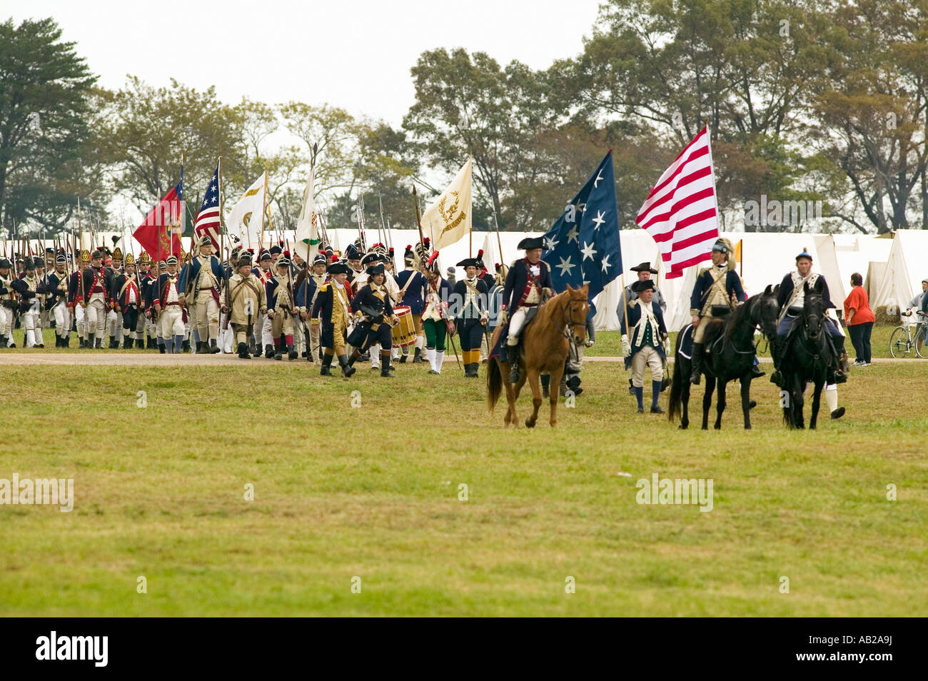 Patriot soldiers march to Surrender Field as part of the 225th