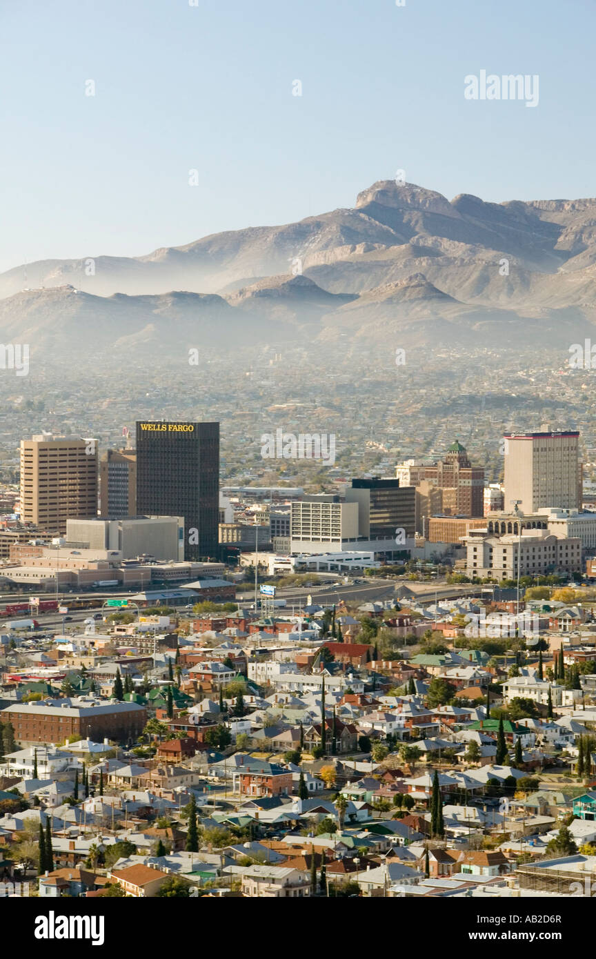 Panoramic view of skyline and downtown El Paso Texas looking toward