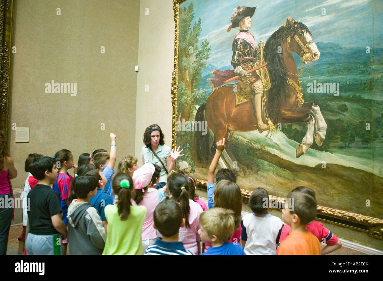 Children learn about paintings in Museum de Prado Prado Museum Madrid Spain Stock Photo