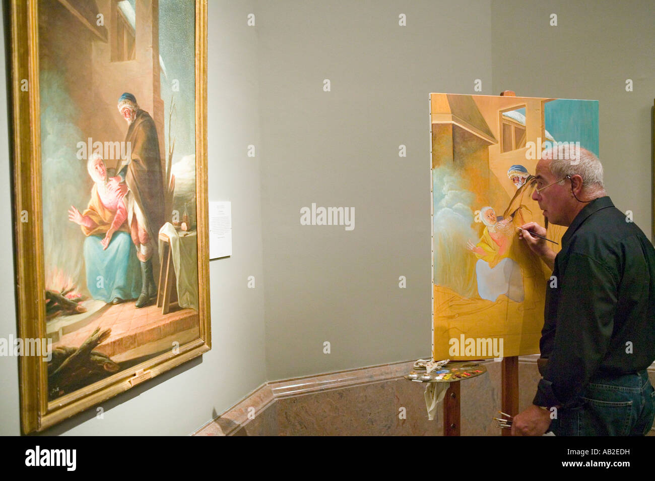 Man copies painting in Museum de Prado Prado Museum Madrid Spain Stock Photo