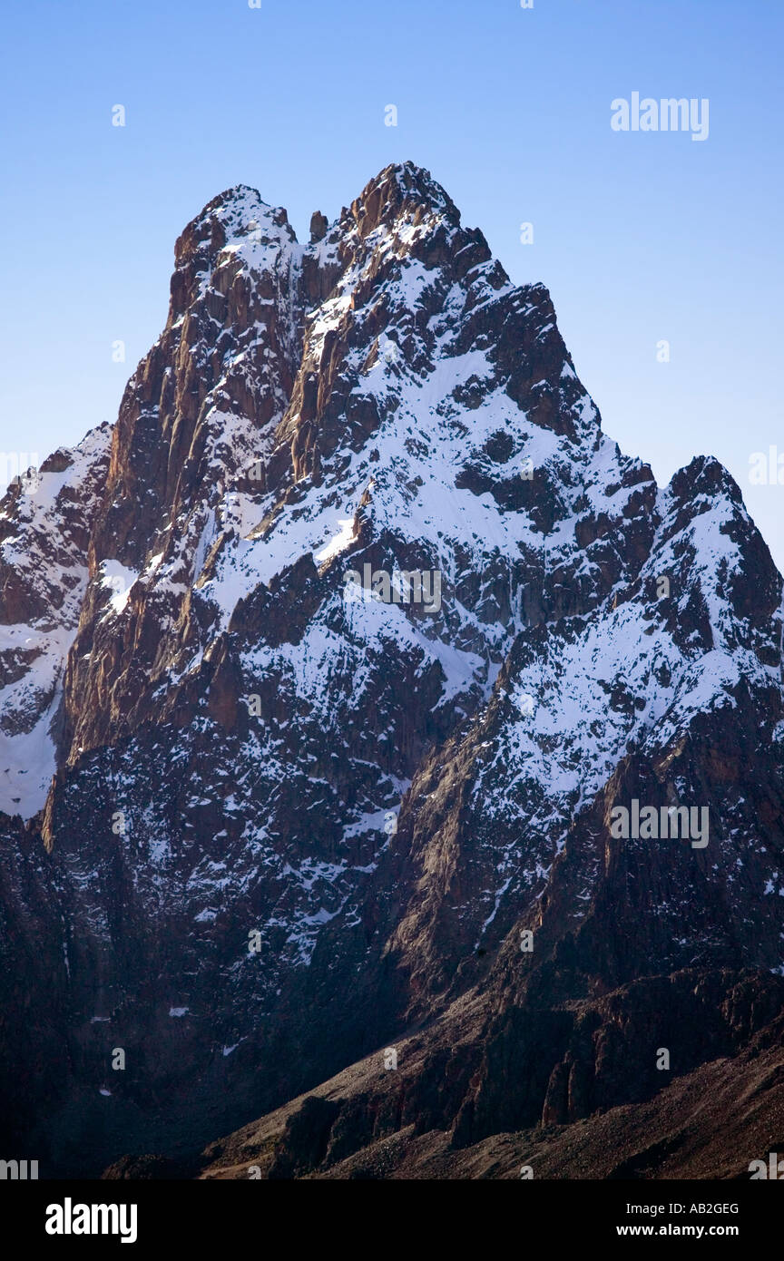 Aerial of Mount Kenya Africa and snow in January the second highest