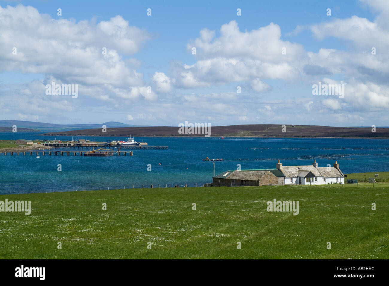 dh Lyness HOY ORKNEY White cottage overlooking ferry piers MV Hoyhead