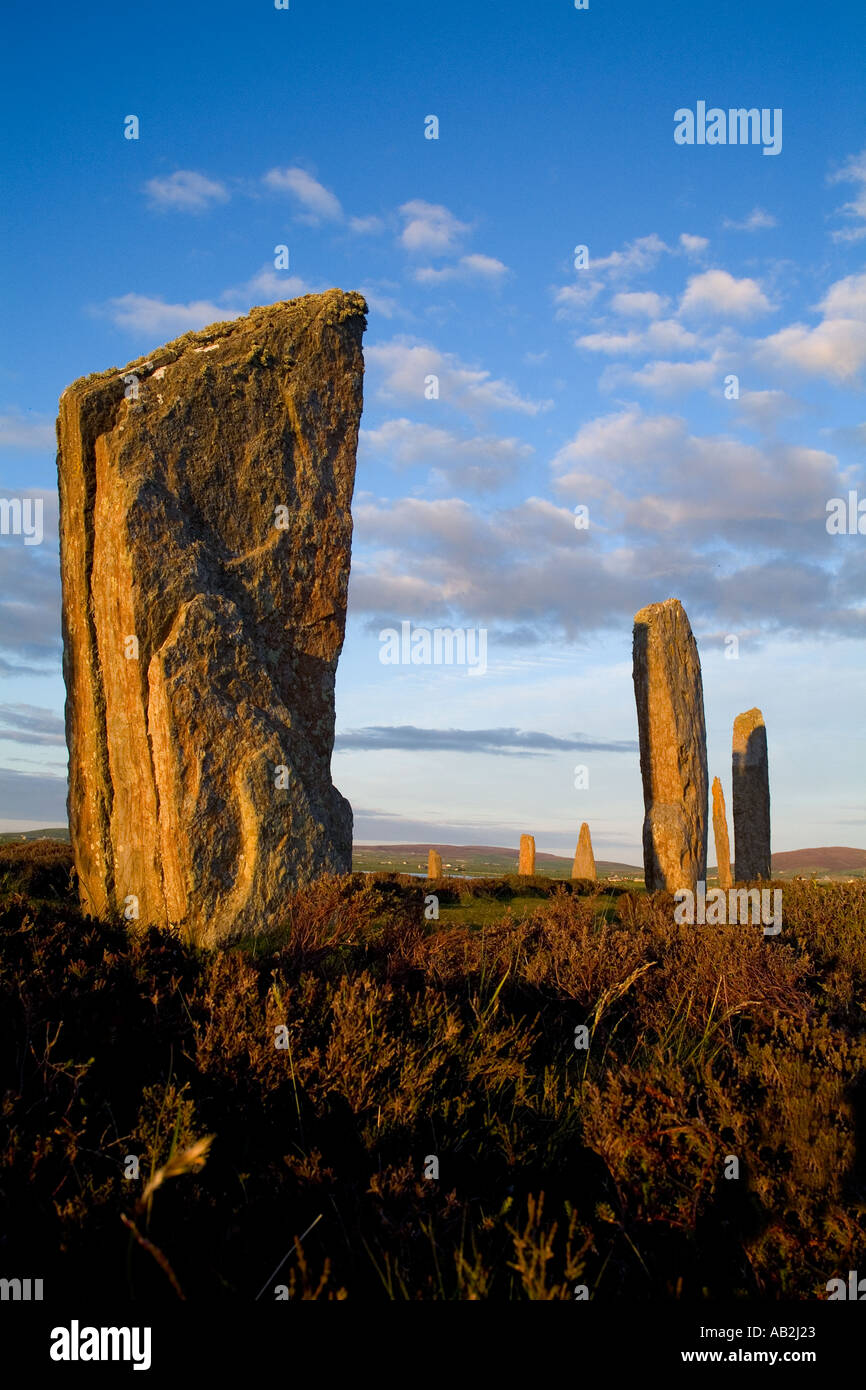 dh Neolithic standing stones RING OF BRODGAR ORKNEY SCOTLAND Henge stone circle site scotland unesco world heritage sites bronze age uk Stock Photo
