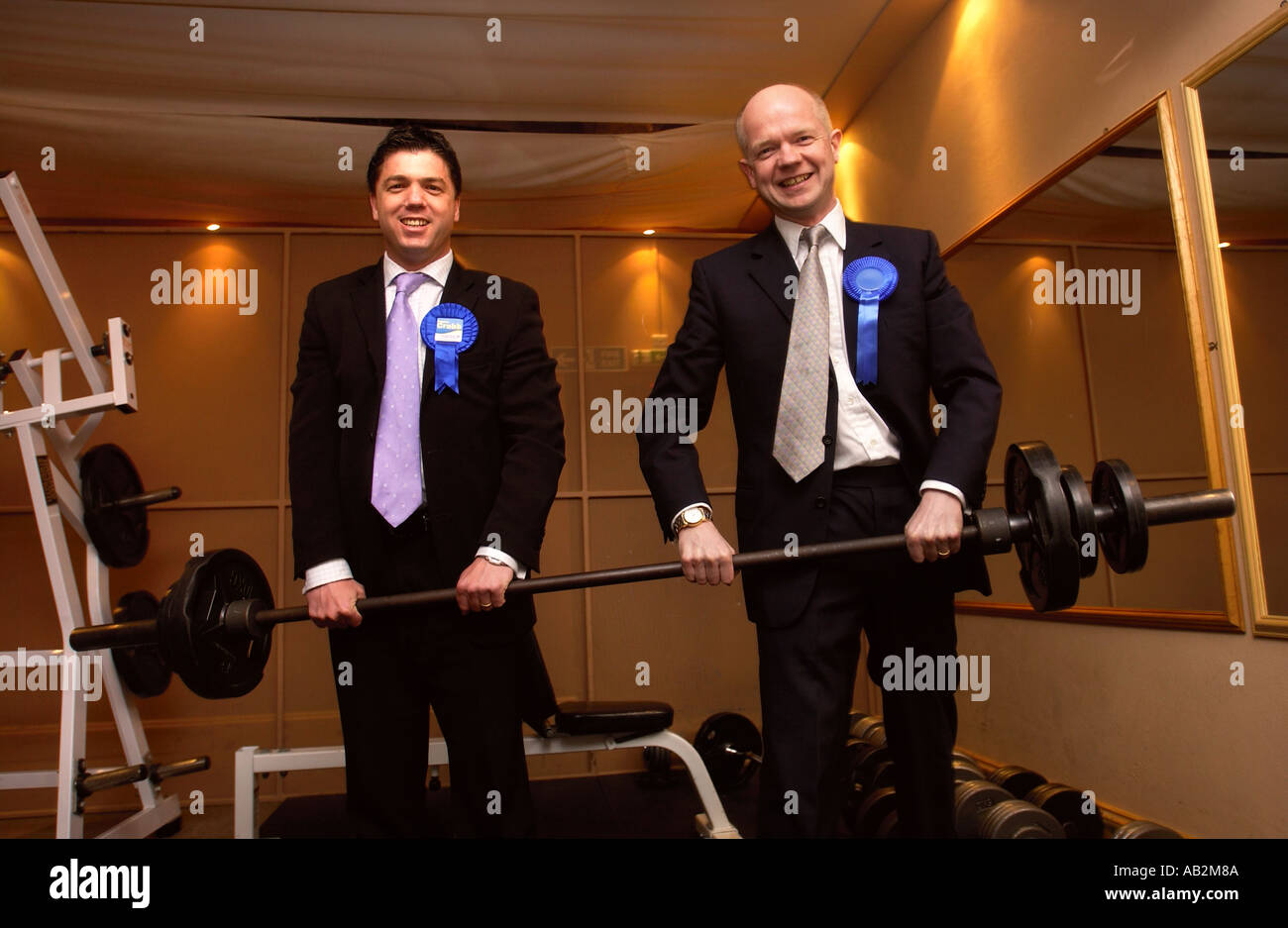 Ex Conservative Party Leader William Hague on a visit to Milford Haven in South Wales UK 13 April 2005 Hague at a gym with PPC S Stock Photo