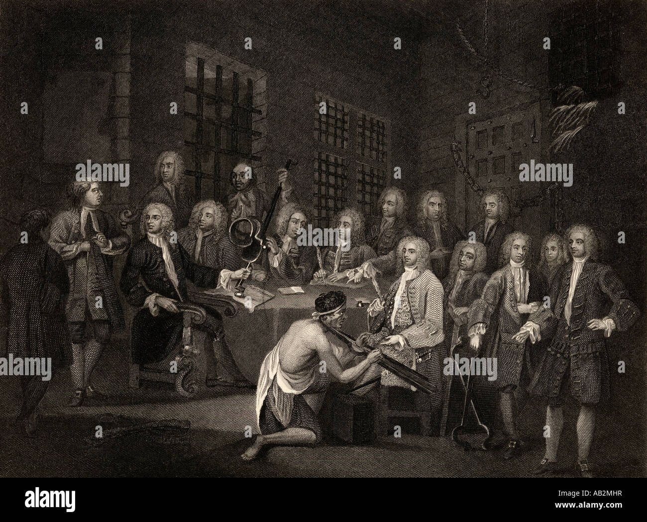 Bambridge on Trial for Murder by a committee of the House of Commons.  Engraved by S Bull after Hogarth Stock Photo