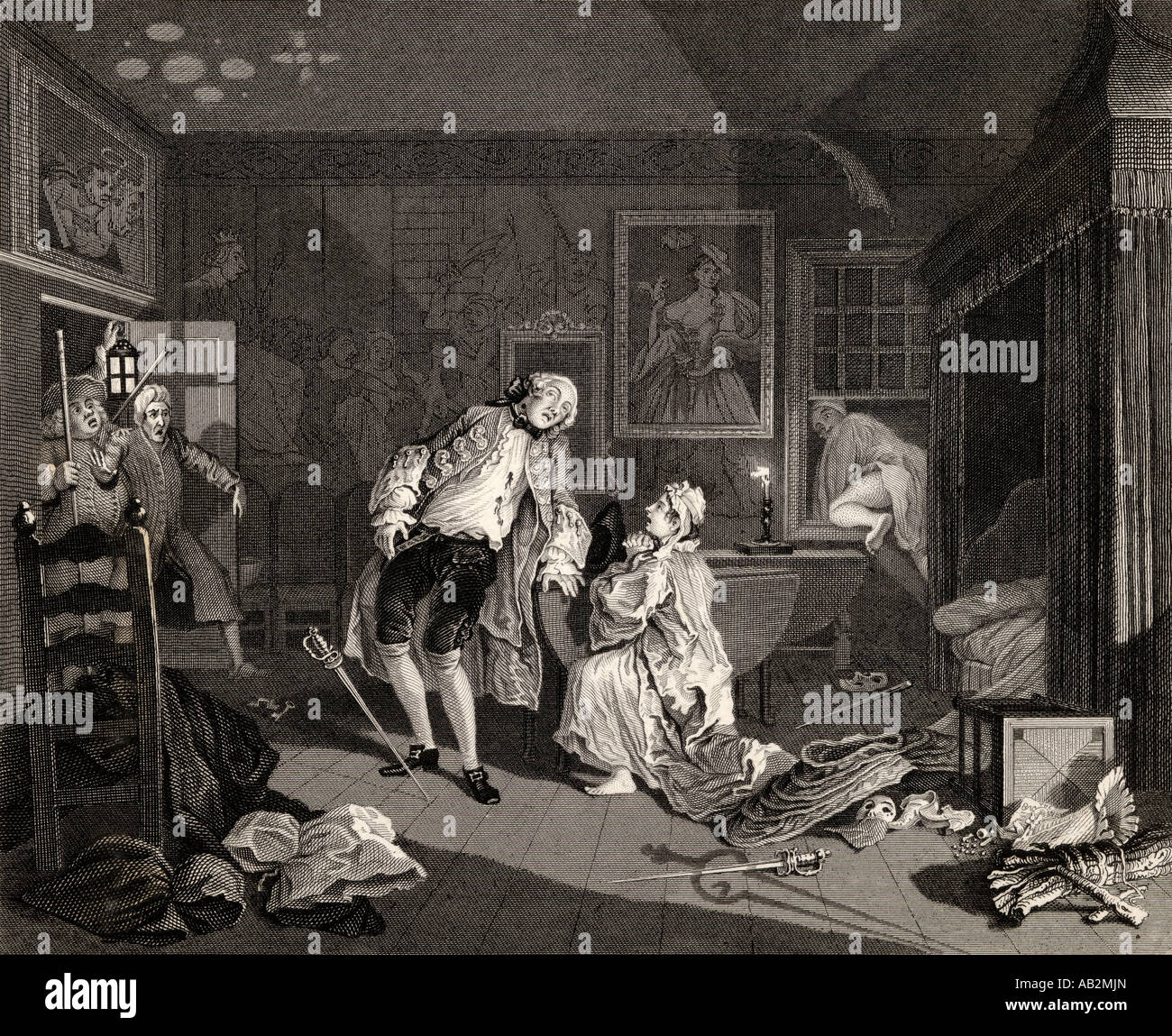 Marriage a la Mode. The Killing of the Earl.  from the original by Hogarth. Stock Photo