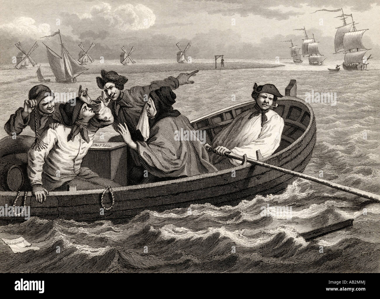 Industry and Idleness.  The idle prentice turned away and sent to sea. From the original design by Hogarth. Stock Photo