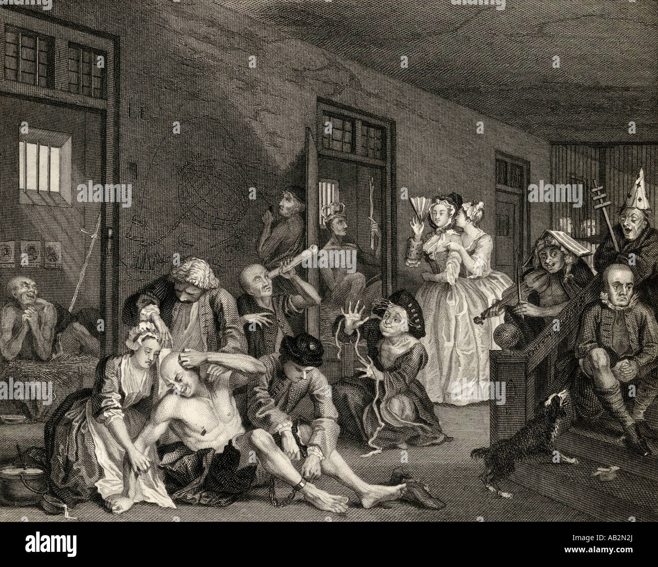 The Rake's Progress. Scene in Bedlam. From the original picture by Hogarth. Stock Photo