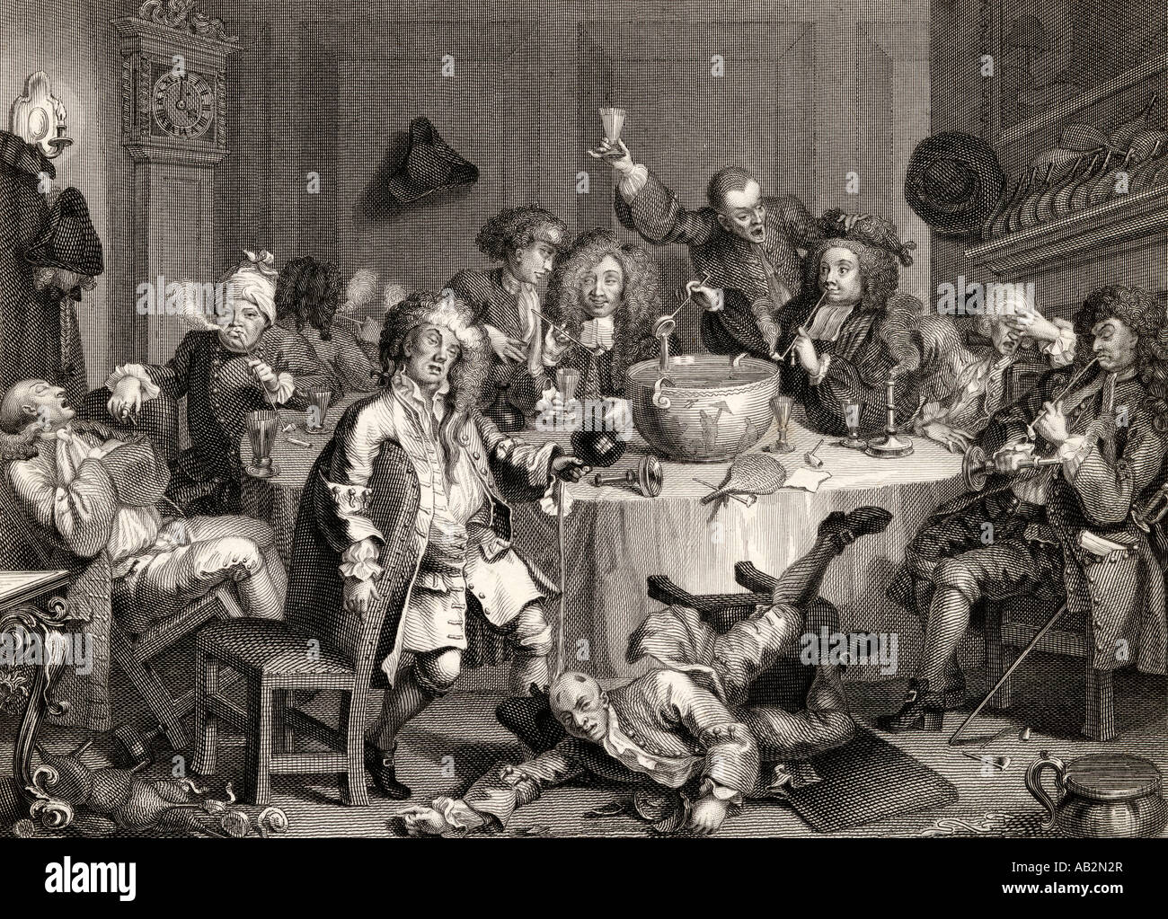 A Midnight Modern Conversation. From the original picture by Hogarth. Stock Photo