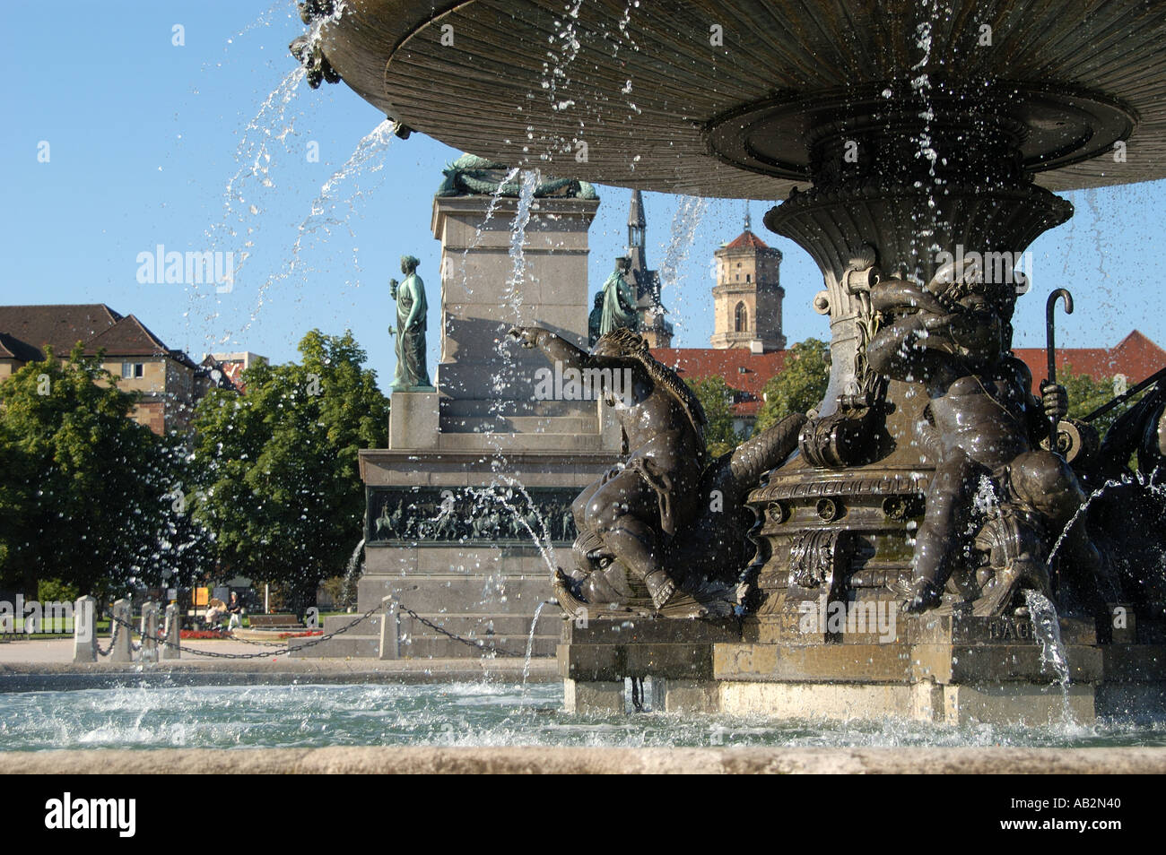 Fountain in Schlossplatz and Stiftskirche Stuttgart Germany Stock Photo ...
