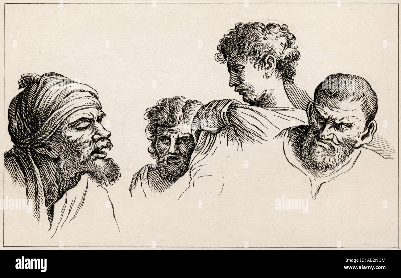 Four Heads from the Raphael Cartoons at Hampton Court. From The Works of Hogarth published, 1833 Stock Photo