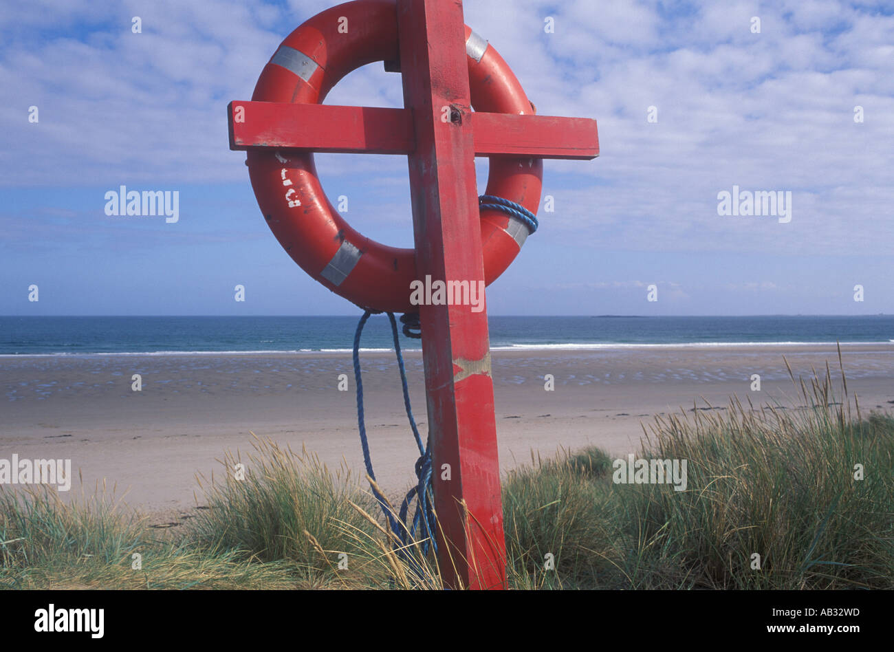 A life saver in the sand dunes of Bamburgh, Northumberland, UK. Stock Photo