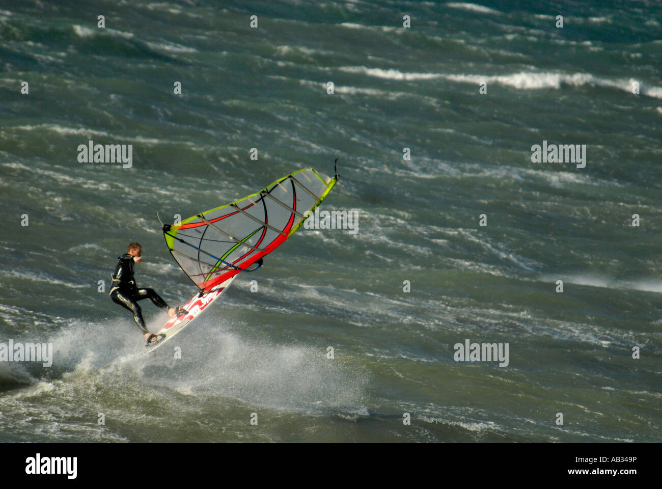 Man windsurfing in strong winds, France, Marseille. Stock Photo