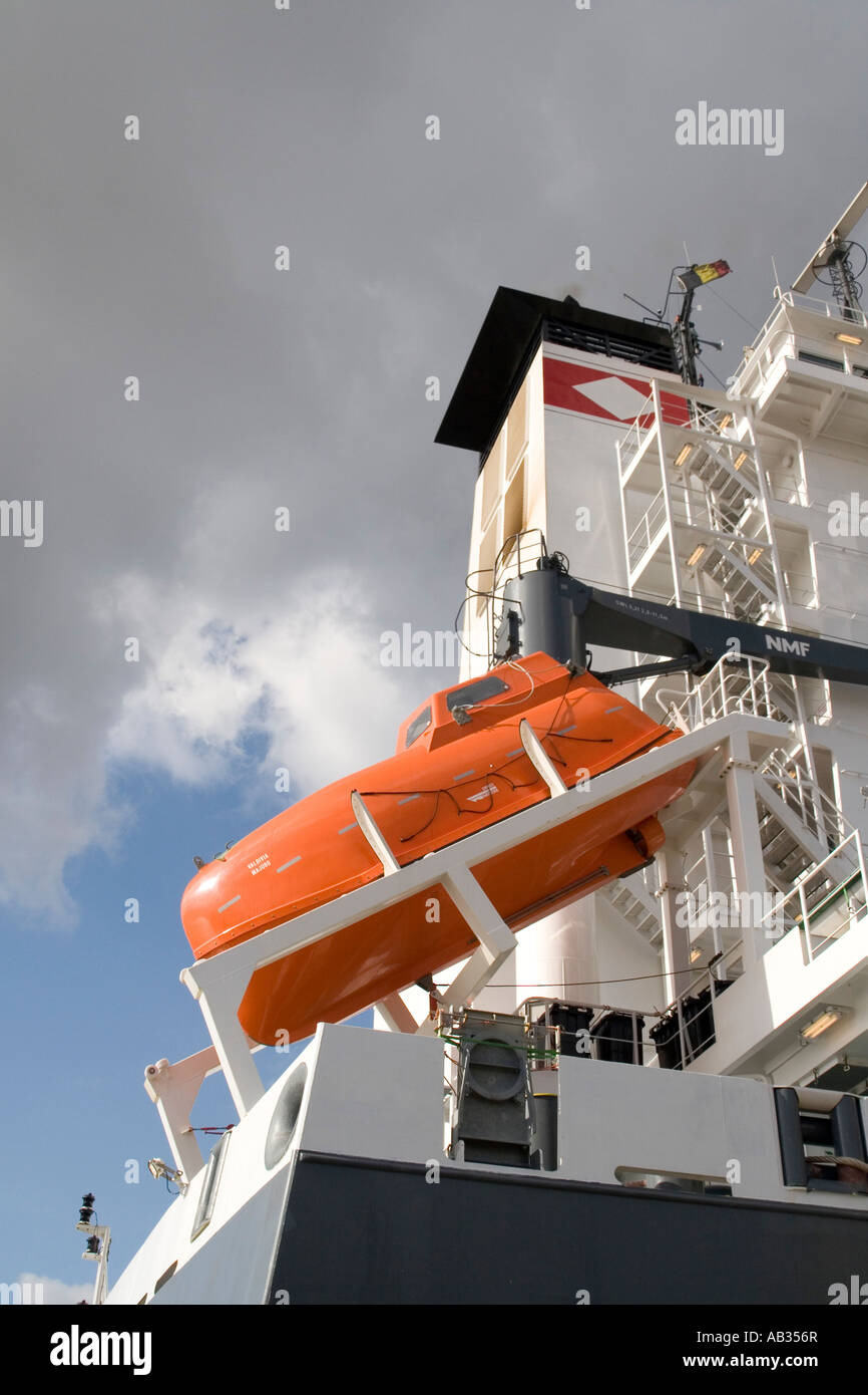 Rescue boat on its perch on the stern of a ship Stock Photo - Alamy