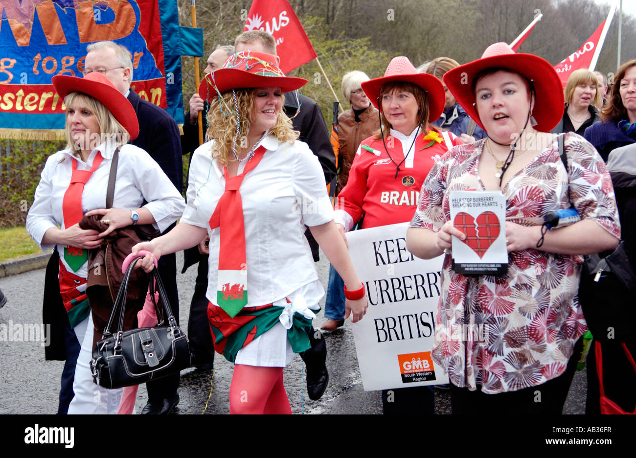 Employees of Burberry march through Treorchy after being made redundant by company Rhondda Valley South Wales UK Stock Photo Alamy
