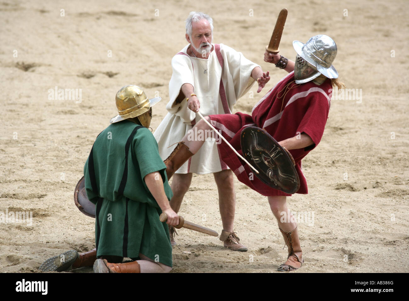 Gladiator fight show in the archaeological history park, Xanten, Germany Stock Photo