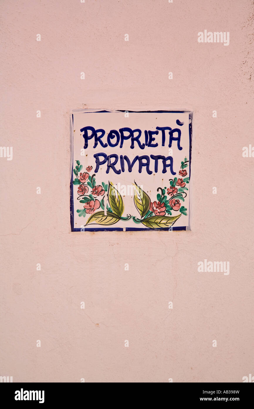 Hand painted Proprieta Privata private property sign Positano Italy Stock Photo