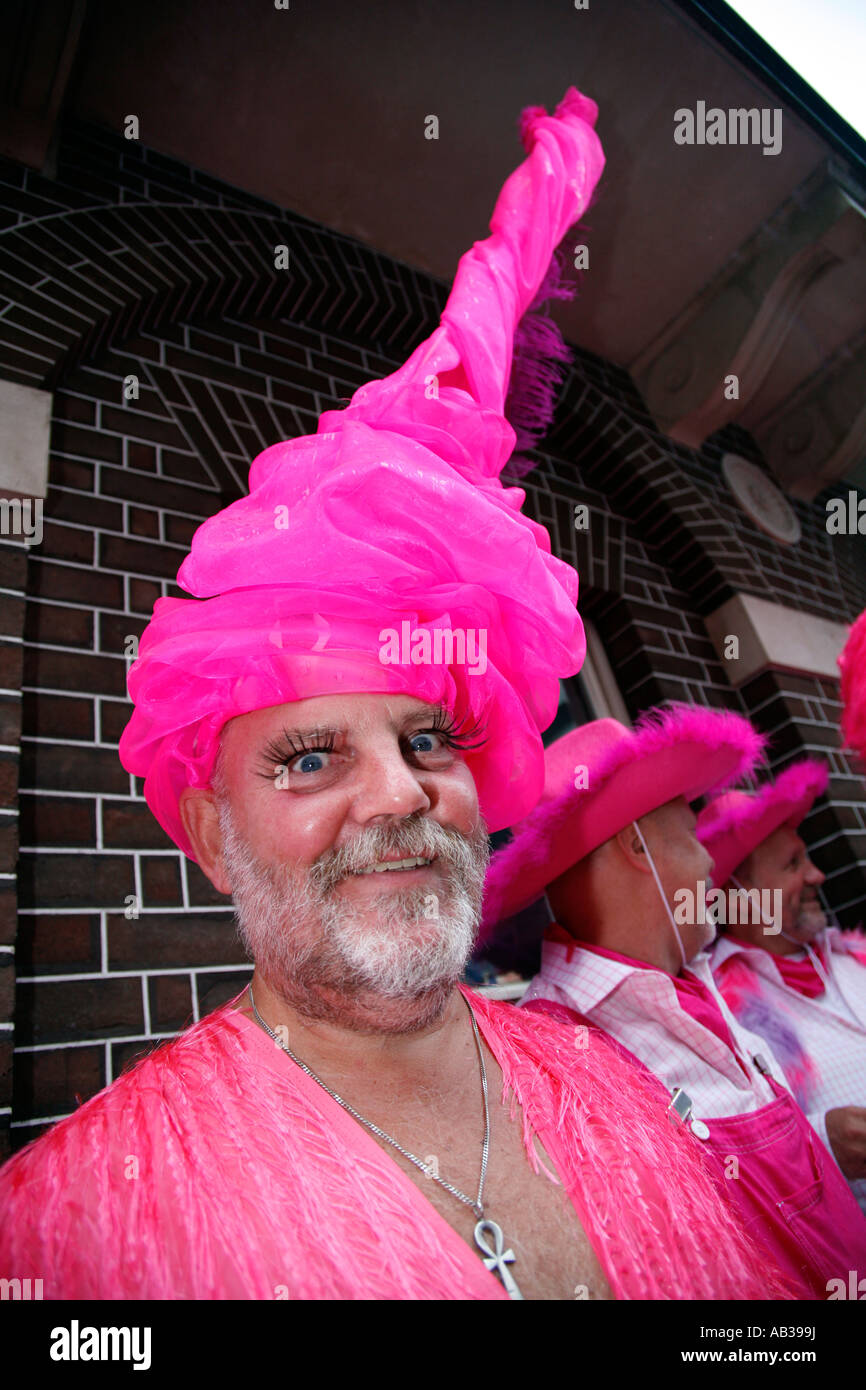 Man wearing pink at the 2007 London Gay Pride March Stock Photo