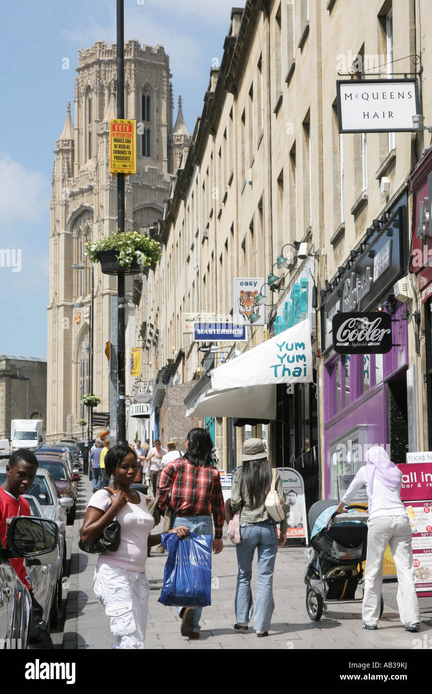 Park Street Bristol is a main shopping area on a steep hill. Bristol is a thriving cosmopolitan city in South west England Stock Photo