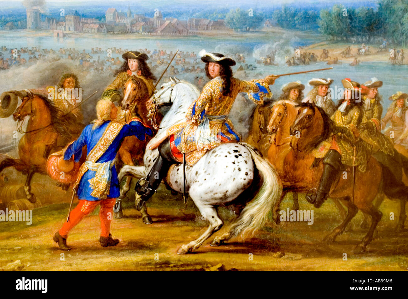 Louis XIV 14 crossing of the Rhine  by Adam Frans van der Meulen 1632 –1690 Flemish Baroque Belgian Stock Photo