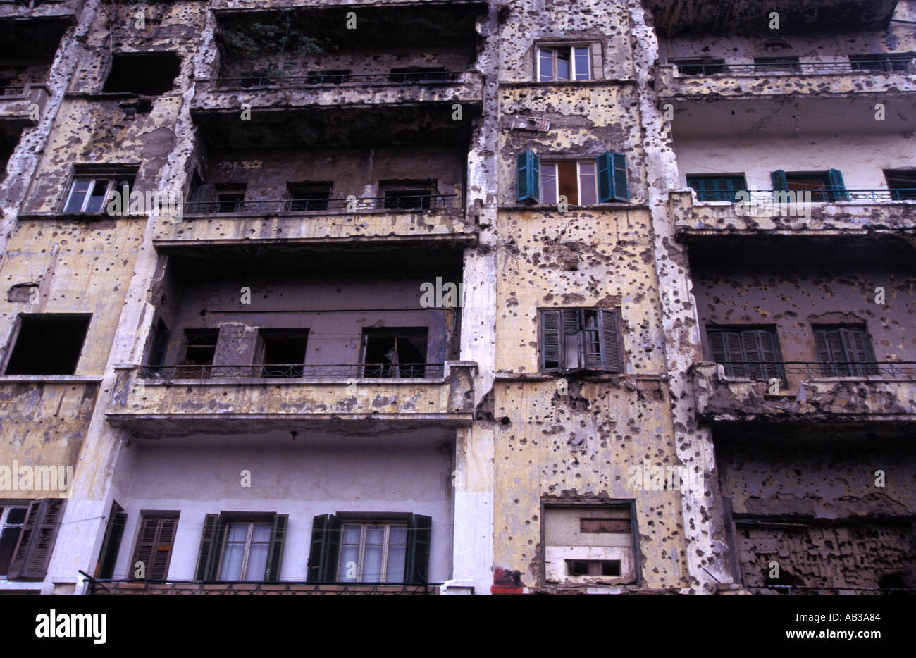 War damaged building from the 1975-1990 civil war, Beirut, Lebanon. Stock Photo