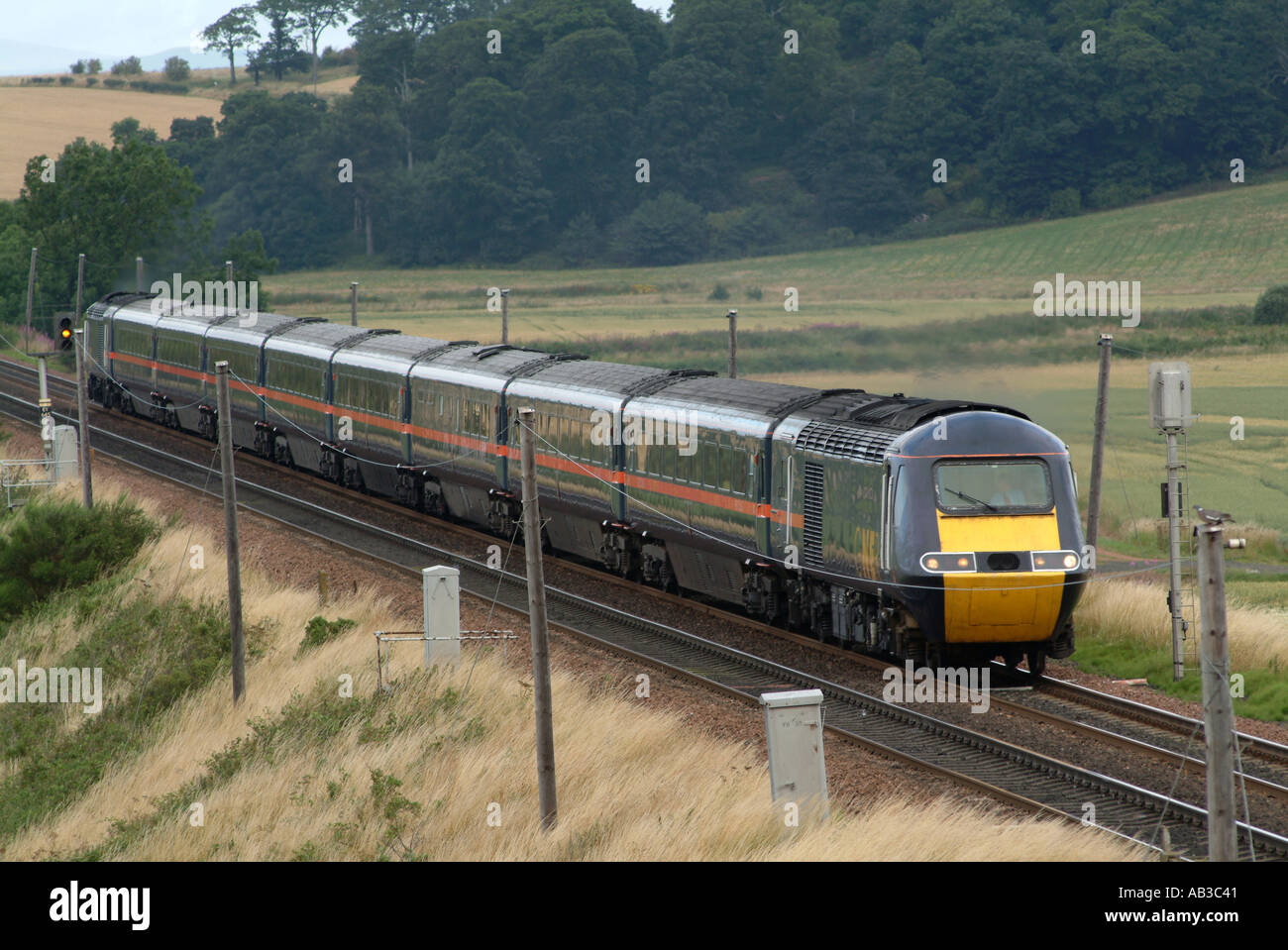 GNER Express Passenger Train Near Edinburgh on East Coast Main Line Scotland United Kingdom UK Stock Photo