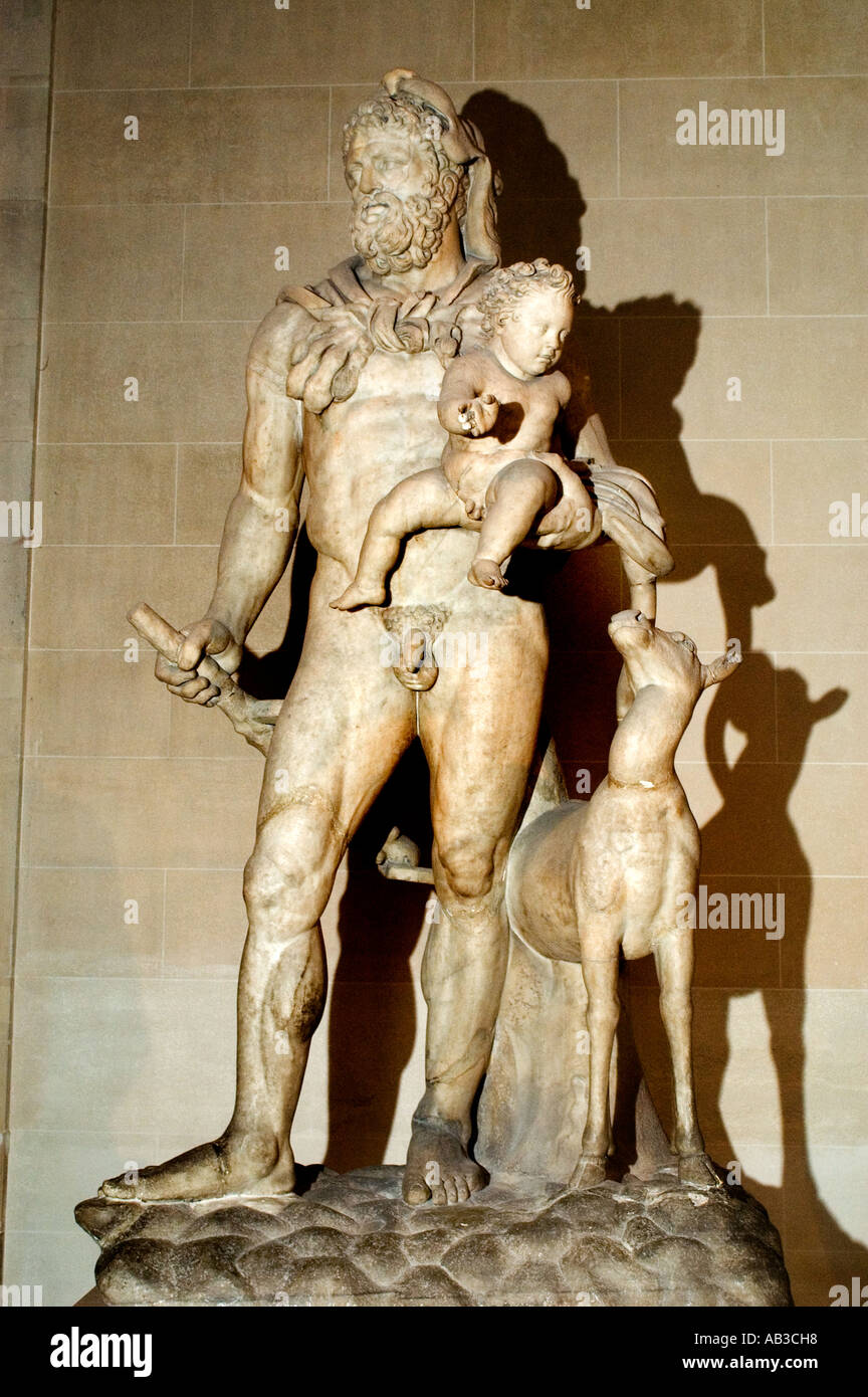 Hercules carrying the child Telephe Greek Roman Stock Photo