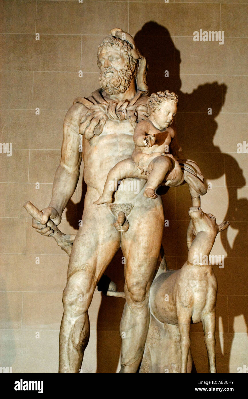 Hercules carrying the child Telephe Greek Roman Stock Photo