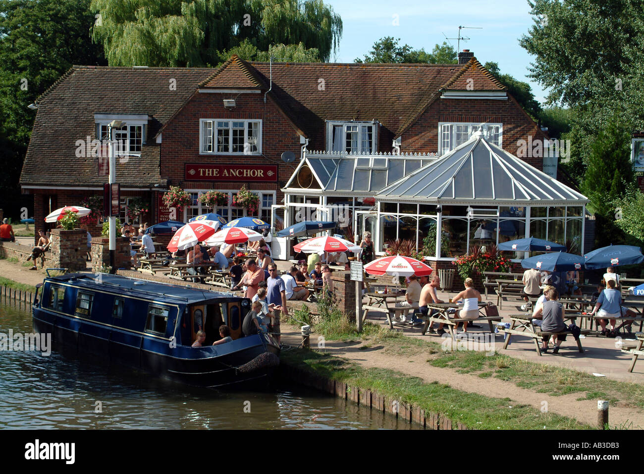 The Anchor Pub at the Pyrford Lock on the River Wey Surrey England UK