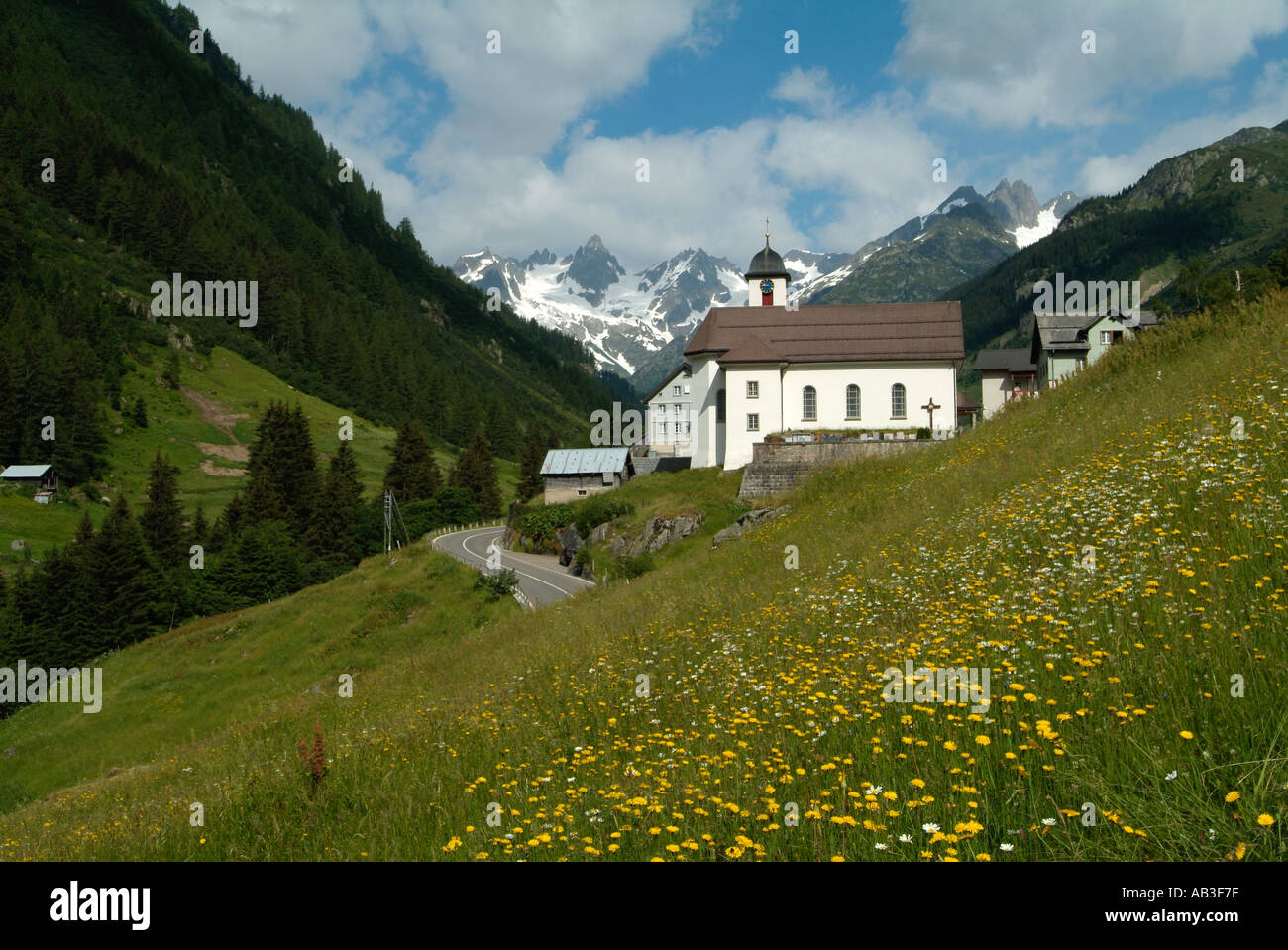 Alpine village of Meien Susten Pass Central Switzerland Stock Photo